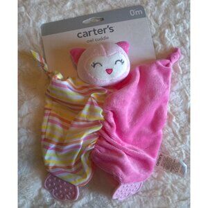 Carters PINK OWL Cuddle RATTLE Textured Teethers Crinkle Sound Toy NEW